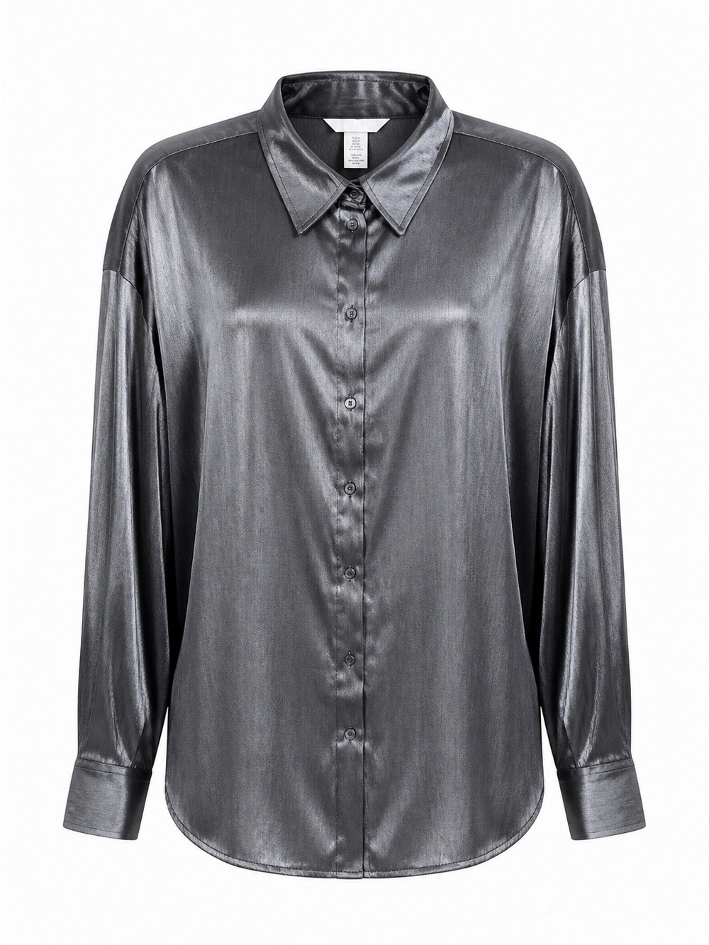 H&M Metallic Silver Satin Button-Up Shirt - XXL